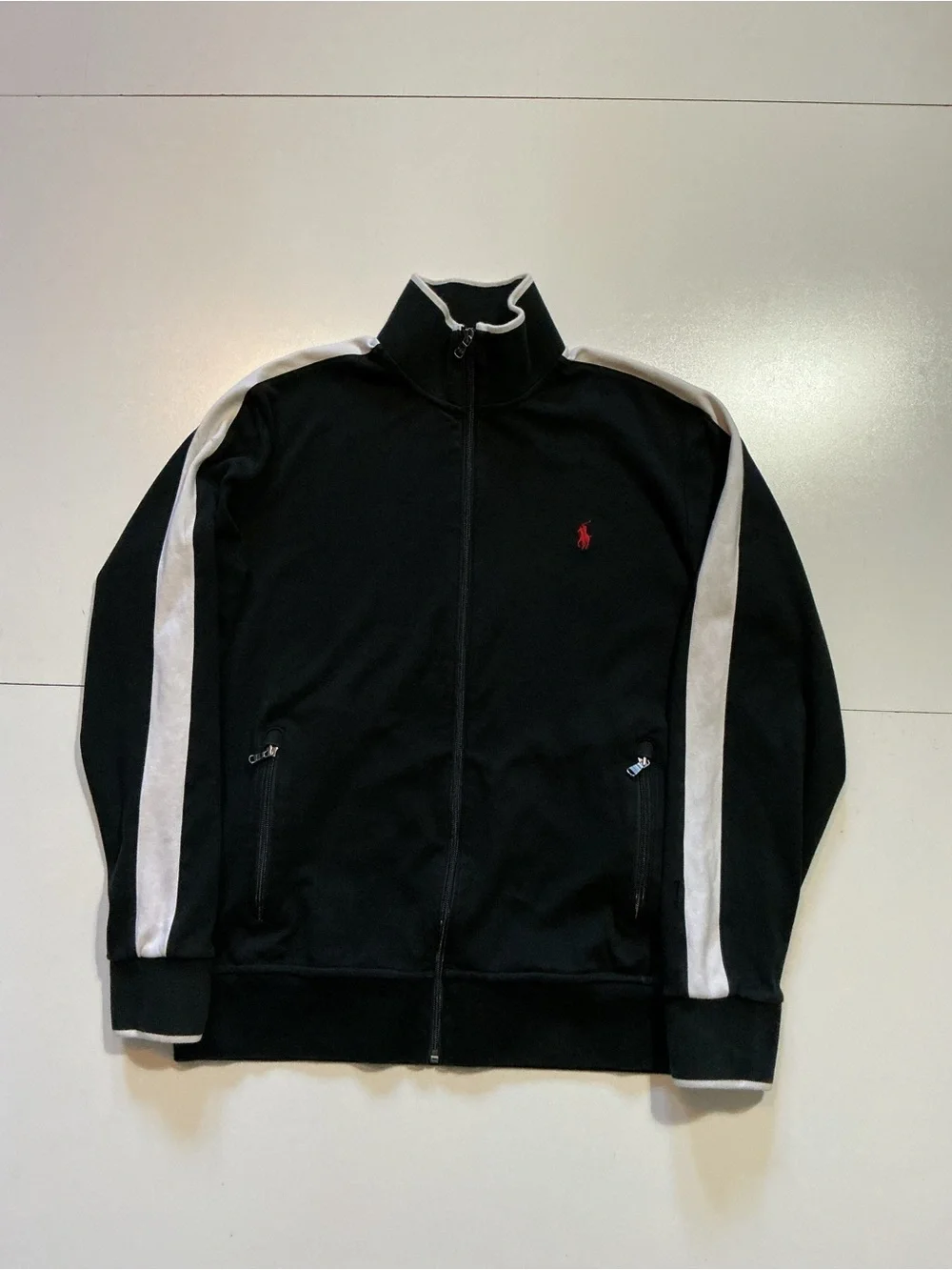 Polo Ralph Lauren Pony Logo Black & White Full Zip Mens Sweat Track Jacket